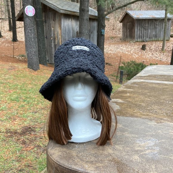 Fisherman Wig Hat, Hair Attached  ,  Winter Hat , OS, Black - Picture 2 of 7